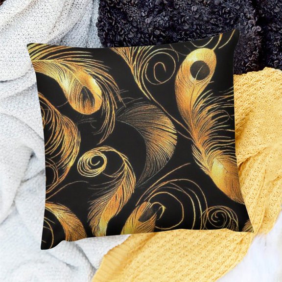ZFLMY Throw Pillow Covers Golden Peacock Feather Pattern Decorative Pillow Cases Home Decor Square Pillowcases 18x18in