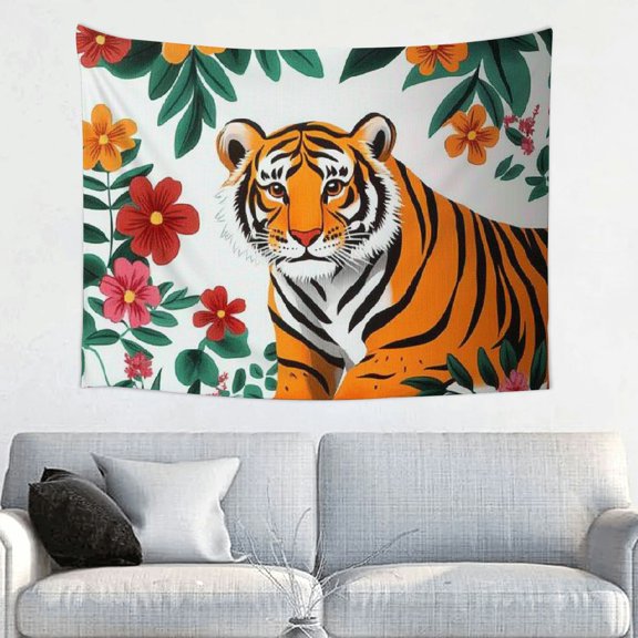 ZFLMY Tiger Flowers Jungle Tapestry Wall Hanging 100% Polyester Wall Art Decor for Living Room Bedroom Dorm Decoration - Various Sizes Available 40x30in