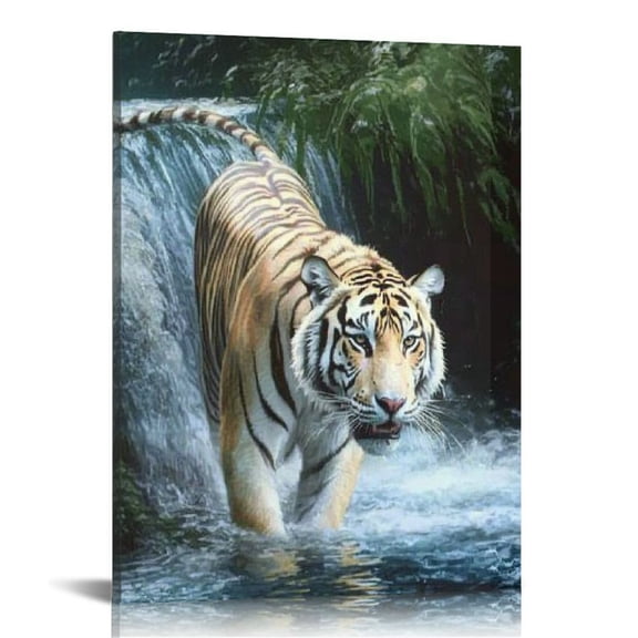 ZFLMY Tiger Forest Waterfall Canvas Print Home Decor for Living Room, Bedroom, Office - Ready to Hang 16x20in