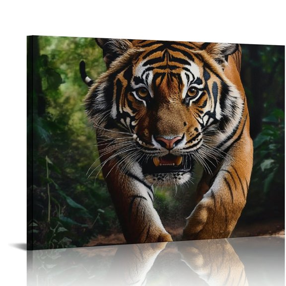 ZFLMY Tiger Forest Wildlife Print On Canvas Art Modern Prints Ready To Hang Home Decor 16x12in