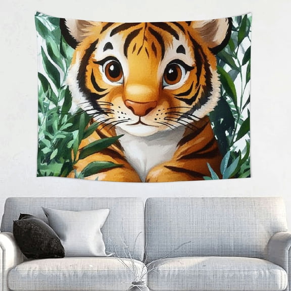 ZFLMY Tiger Grass Leaves Home Wall Tapestry Art Decorative Wall Hanging for Bedroom and Living Room, 100% Polyester Tapestry 40x30in