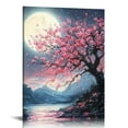 thumbnail image 1 of ZFLMY Tree Pink Flowers Full Moon Canvas Print Wall Decor 12x16 12x16in, 1 of 5