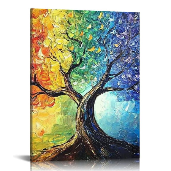 ZFLMY Tree Rainbow Painting Wall Decor for Home Living Room Bathroom Bedroom Office Art Print on Canvas 12x16in