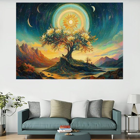 ZFLMY Tree of Life Natural Flower Plant Psychedelic Forest Tree Tapestry for Bedroom & Living Room Sunset Wall Hanging Decoration 60x40in