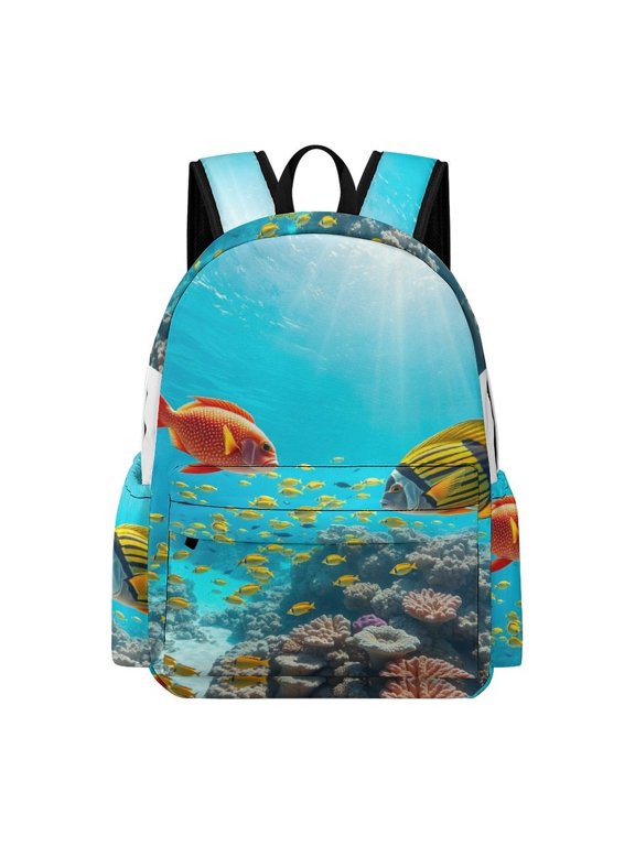 Tropical Fish Whispers Printed Oxford Backpack, Large Capacity Laptop Backpack, Water Resistant, Travel Daypack for College Work Commuting Adults,
