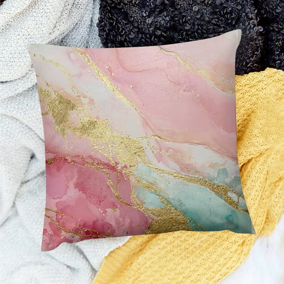 ZFLMY Turquoise and Gold Marble Pillow Covers Pastel Teal Marble Texture Pink Throw Pillow Covers Decorative Pillow Cases for Couch Living Room Sofa Bed Cushion Cases Home Decor 24x24in