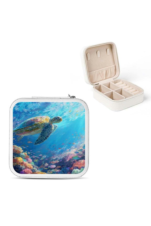 Turtle Coral Reef Fish Jewelry Box for Necklaces Rings Earrings White