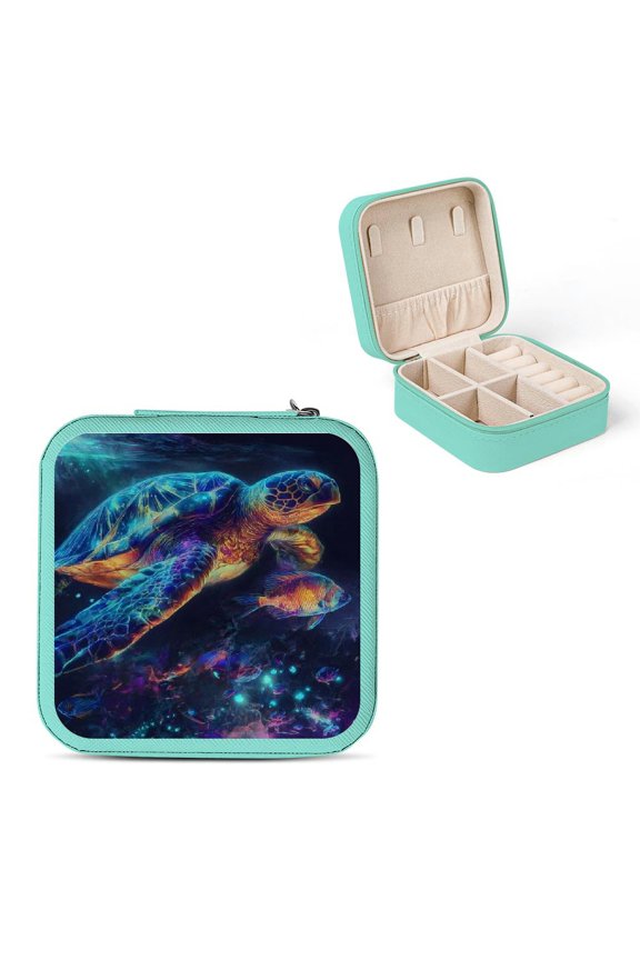 Turtle Fish Bioluminescence PU Leather Jewelry Box Travel Case Green