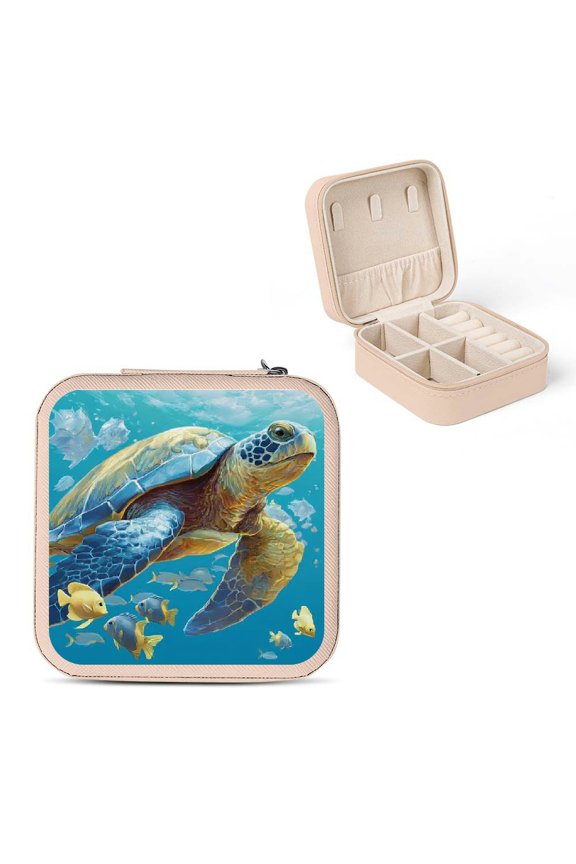 Turtle Fish Ocean PU Leather Jewelry Box for Necklaces Rings Pink