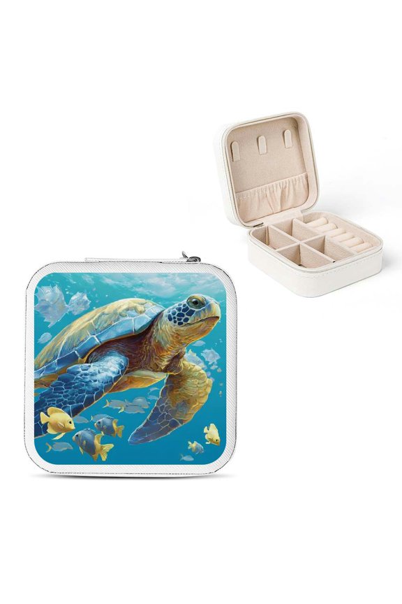 Turtle Fish Ocean PU Leather Jewelry Box for Necklaces Rings White