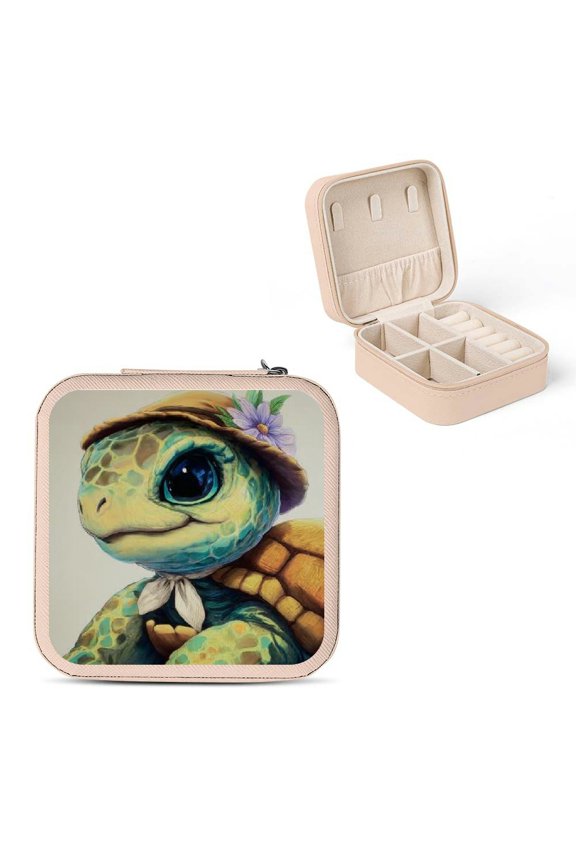 Turtle Hat Flower Small Jewelry Box for Women Travel Essentials Pink