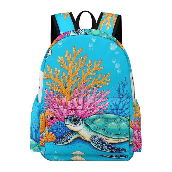 ZFLMY Turtle Reef Scene Printed Oxford Backpack, Large Capacity Laptop Backpack, Water Resistant, Travel Daypack for College Work Commuting Adults,