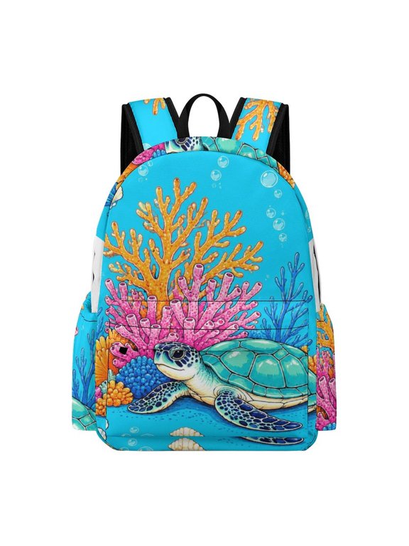 Turtle Reef Scene Printed Oxford Backpack, Large Capacity Laptop Backpack, Water Resistant, Travel Daypack for College Work Commuting Adults,