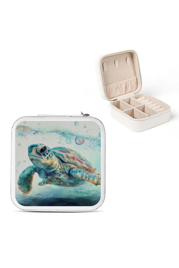 Turtle Water Bubbles Jewelry Box PU Leather Travel Case White