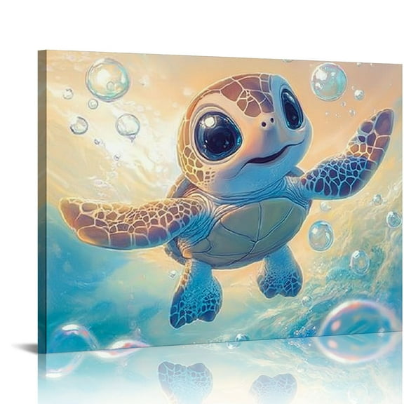 ZFLMY Turtle in swimming canvas wall art decoration suitable for bathroom, bedroom, dormitory, living room 16x12in
