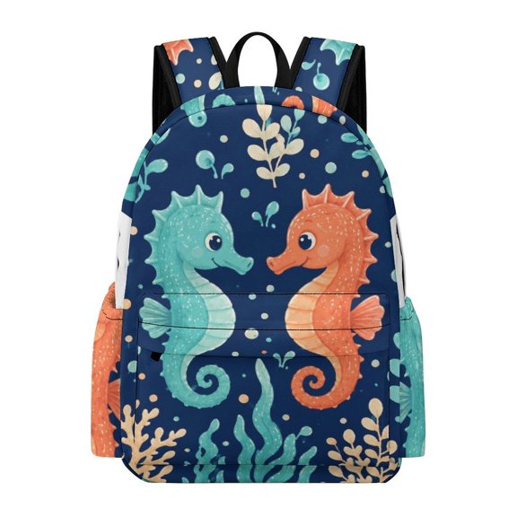 ZFLMY Twin Seahorses Seaweed Printed Oxford Backpack, Large Capacity Laptop Backpack, Water Resistant, Travel Daypack for College Work Commuting Adults,