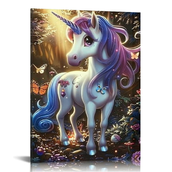 ZFLMY Unicorn Butterfly Forest Canvas Wall Art Print Home Decor 12x16in