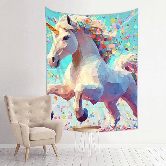 ZFLMY Unicorn Confetti Generative Art Tapestry Wall Hanging Decor 30*40in