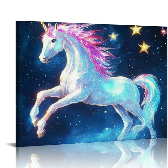 ZFLMY Unicorn Stars Wall Art Canvas Print Modern Home Decor Ready To Hang Room Art Decor 16x12in