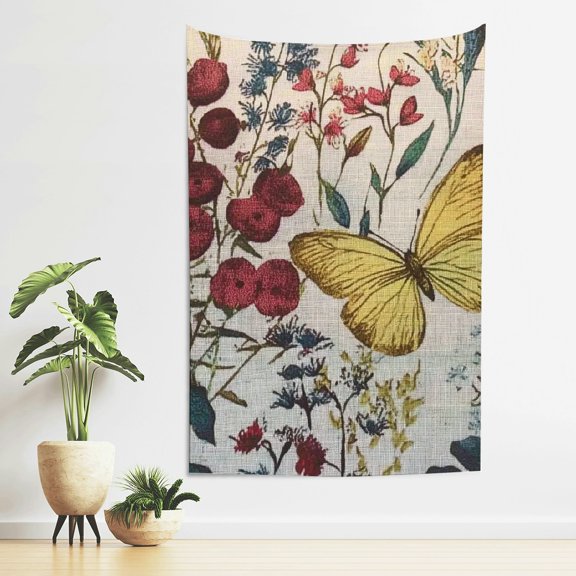 ZFLMY Wall Art Tapestry Flowers Butterflies Silk Screen Print Home Decor 40*60in