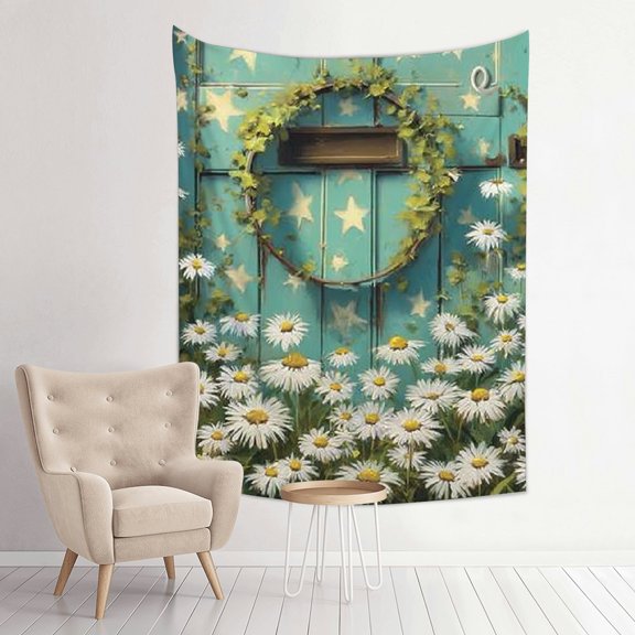 ZFLMY Wall Hanging Tapestry Door Daisies Stars Print Decoration 30*40in