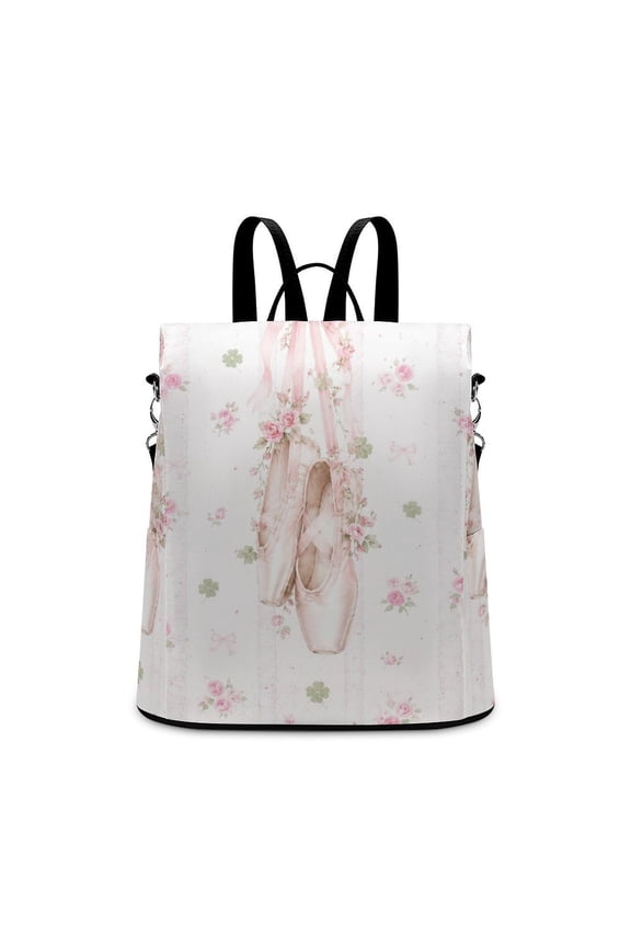 Watercolor Ballet Pointe Shoes Pink Rose Pattern Anti Theft Backpack, Purse for Women, Secure Back Zipper, Multi-Purpose Rucksack Backpack With Adjustable Strap, Womens Travel Backpack, Lightwe