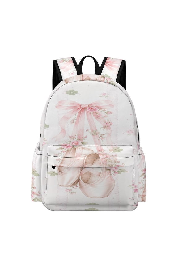 Watercolor Ballet Pointe Shoes Pink Rose Pattern Printed Oxford Backpack, Large Capacity Laptop Backpack, Water Resistant, Travel Daypack for College Work Commuting Adults, 42x30x15cm