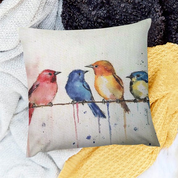 ZFLMY Watercolor Birds Decorative Pillow Covers Lovely Birds Rest on Wire Cushion Cover Spring Home Decor Throw Pillowcase 20x20in