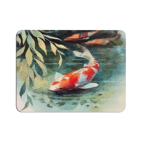 ZFLMY Watercolor Koi Fish Mouse Pad, Square Smooth Surface Desk Mat, Stitched Edge for Office, Laptop, Computer, Home