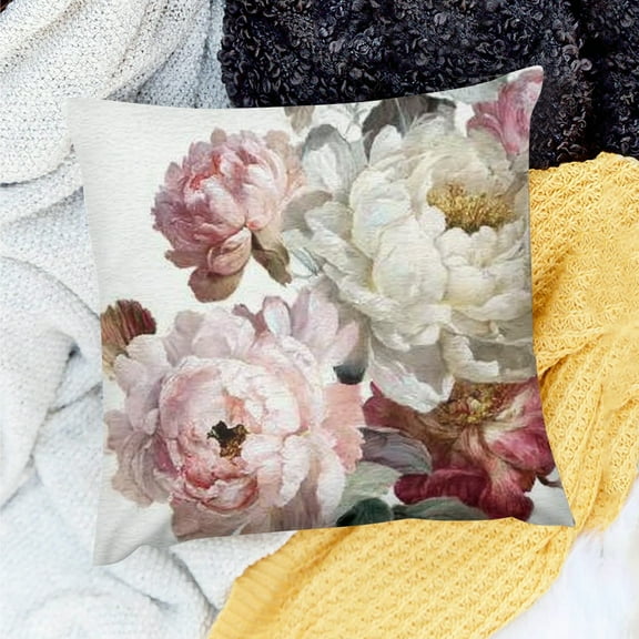 ZFLMY Watercolor Peony Pink Flower Pillow Covers Girly Decorative Throw Pillow Covers White Floral Pillow Case for Couch Bed Sofa Cushion Home Decor 24x24in