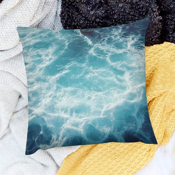 ZFLMY Watercolor Sea Wave Throw Pillow Cover for Sofa,Blue Deep Ocean Pillow Cover Home Room Decor,Foamy Ocean Waves Decorative Pillow Cover,Hawaiian Underwater Cushion Cover 20x20in