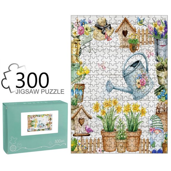 ZFLMY Watercolor Spring Garden Elements Jigsaw Puzzle for Adults Challenging Game with Reference Poster,Home Display Piece Gift for Family Indoor Activity