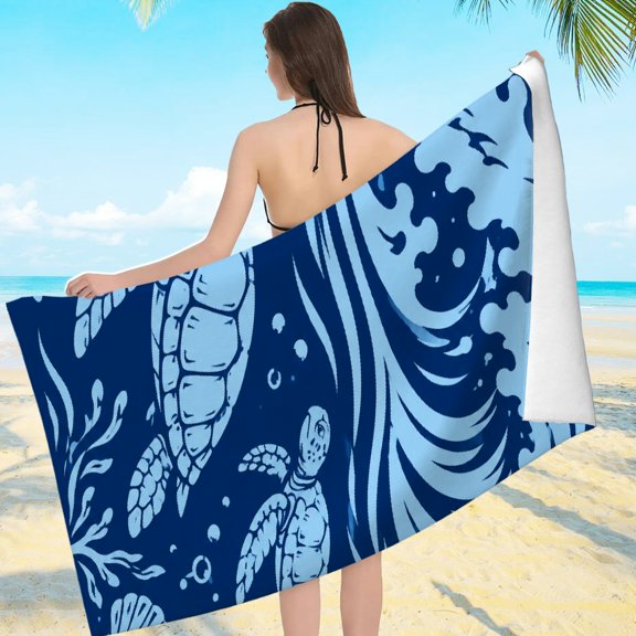ZFLMY Wave Turtle Silhouette Art Compact Lightweight, Machine Washable Ultra-Soft Microfiber Beach Pool Great Gift