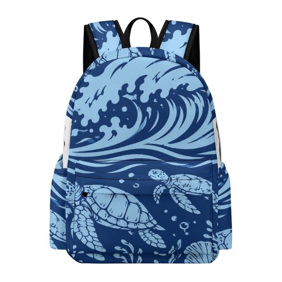 ZFLMY Wave Turtle Silhouette Art Printed Oxford Backpack, Large Capacity Laptop Backpack, Water Resistant, Travel Daypack for College Work Commuting Adults,