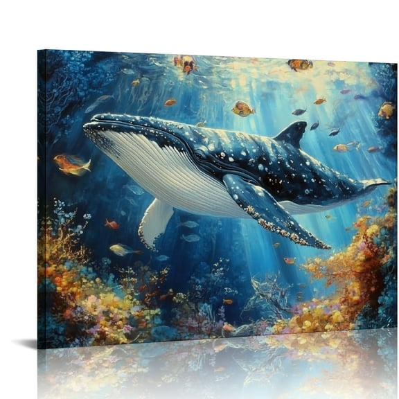 ZFLMY Whale Marine Life Ocean Art Canvas Prints Wall Decor 20x16in