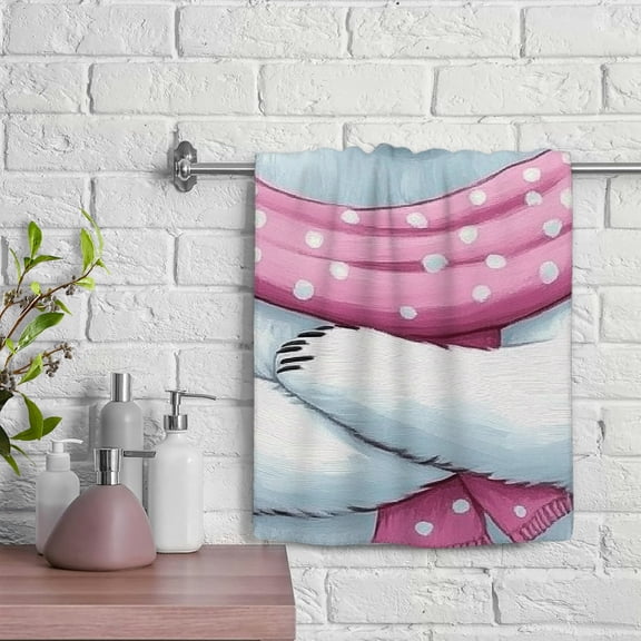 ZFLMY White Bear Pink Scarf Furry Art Kitchen Towels Save 100% Polyester Hand Towel Soft Bath Towel for Kitchens Bathrooms Showers 29.5x13.8 Inches 29.5x13.8in