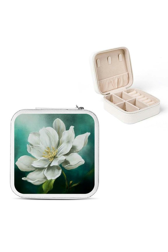 White Flower Travel Jewelry Box for Necklaces Rings Earrings White