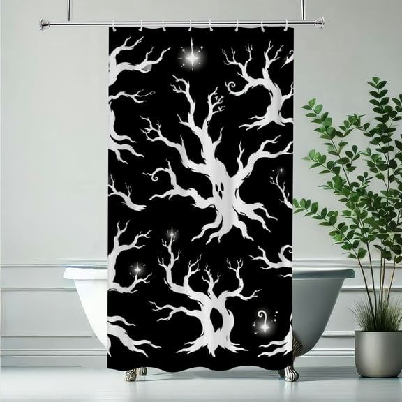 ZFLMY White Spooky Tree Silhouette Clipart  Decor with Hooks  Washable Curtain for Adults And Family Bathroom