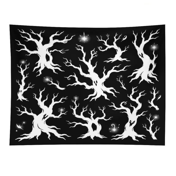 ZFLMY White Spooky Tree Silhouette Clipart Tapestry, Polyester Print Wall Hanging Tapesties for Bedroom Dorm  Living Room, Aesthetic Home Decor for Adults And Family