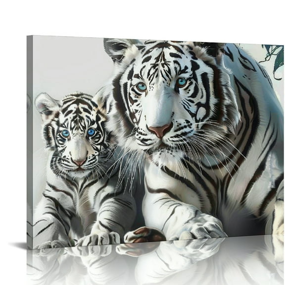 ZFLMY White Tiger Baby Tiger Digital Painting Print On Canvas Wall Art Decor for Bedroom Kitchen Ready To Hang Home Art 16x12in