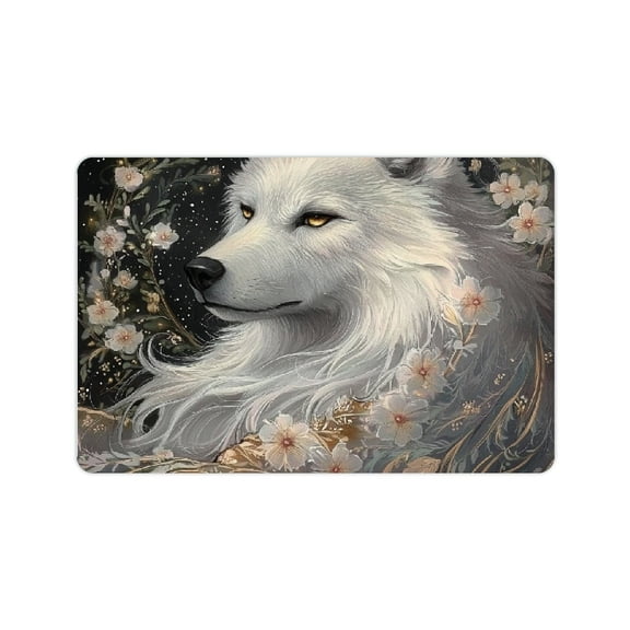 ZFLMY White Wolf Flowers Fantasy Art Bath Rug Quick Drying Mat 24x16in