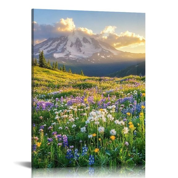 ZFLMY Wildflowers Mountain Sunlight Art Modern Canvas Prints Wall Art Home Decor Living Room Bathroom Bedroom Office, Perfect Gift for Home and Office, 12x16/16x20 Inches 12x16in