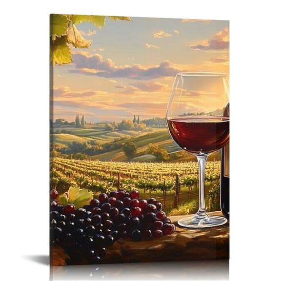 ZFLMY Wine Glass Bottle Vineyard Wall Decor Canvas Print Home Decor Living Room Bathroom Office - Perfect Gift Ideas 12x16in