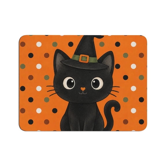 ZFLMY Witch Black Cat Polka Dot Mouse Pad, Square Smooth Surface Desk Mat, Stitched Edge for Office, Laptop, Computer, Home