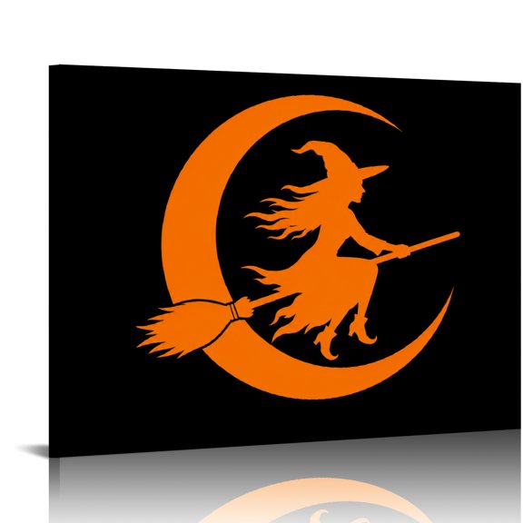 ZFLMY Witch Broom Moon Silhouette Ready An Excellent Gift Choice, HD Print Framed Canvas Wall Art, Wall Art Suitable For Living Room Bedroom Kitchen Classroom Studio Family