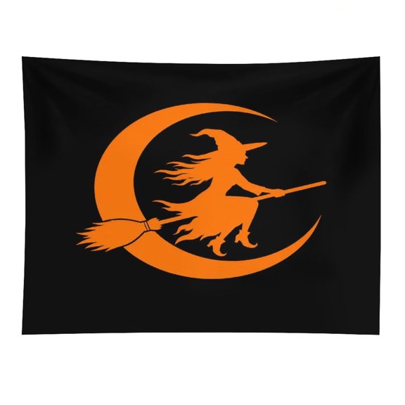 ZFLMY Witch Broom Moon Silhouette Tapestry, Polyester Print Wall Hanging Tapesties for Bedroom Dorm Living Room, Aesthetic Home Decor for Adults And Family