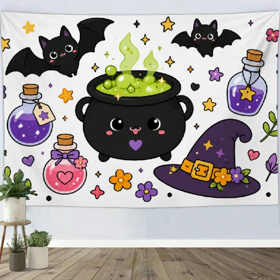 ZFLMY Witch Cauldron Polyester Fabric Wall Hanging Decor, 100% Polyester Printed Tapestry Wall Hanging, Bedroom Dorm Living Room Office Apartment Home