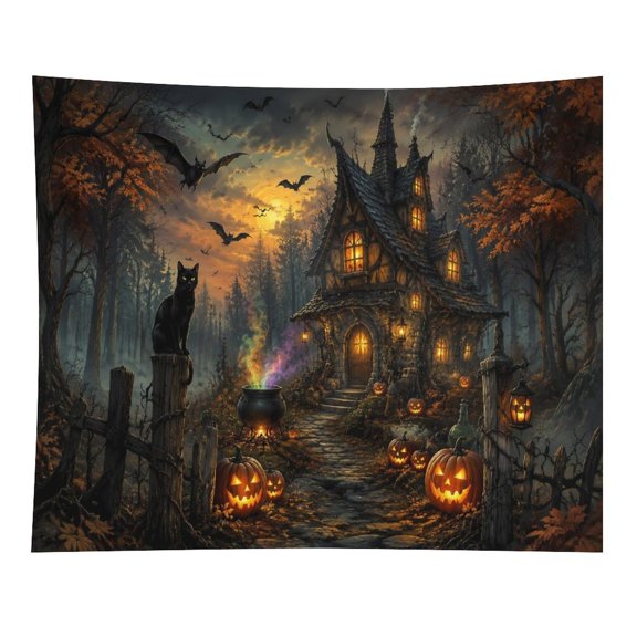 ZFLMY Witch Cottage Tapestry, Polyester Print Wall Hanging Tapesties for Bedroom Dorm  Living Room, Aesthetic Home Decor for Adults And Family