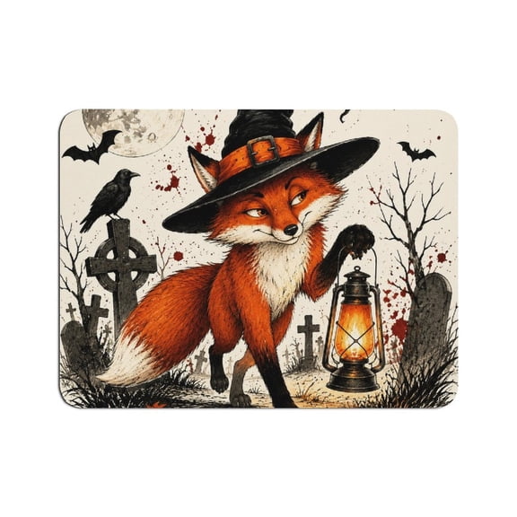 ZFLMY Witch Fox Lantern Graveyard Mouse Pad, Square Smooth Surface Desk Mat, Stitched Edge for Office, Laptop, Computer, Home