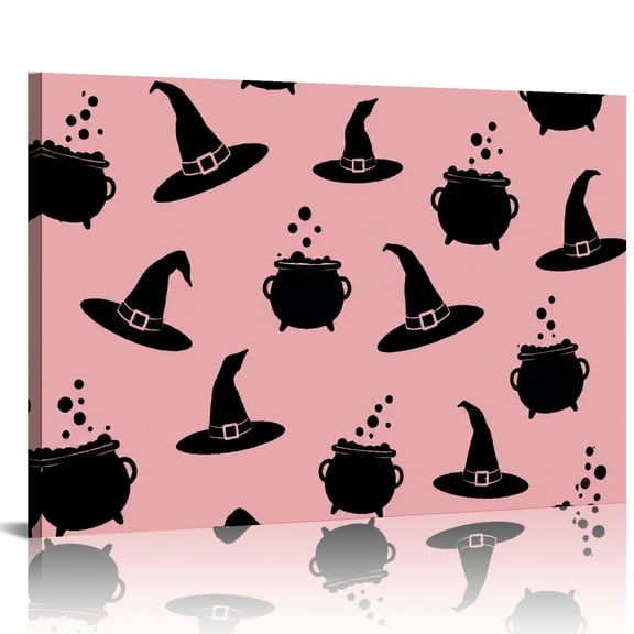 ZFLMY Witch Hat Cauldron Pink Pattern HD Print Framed Canvas Wall Art, Ready An Excellent Gift Choice, Wall Art Suitable For Living Room Bedroom Kitchen Classroom Studio Family